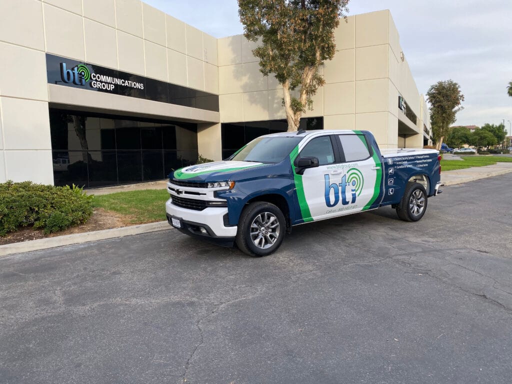 Los Angeles Access Control Solutions 20 BTI truck parked outside BTI Building
