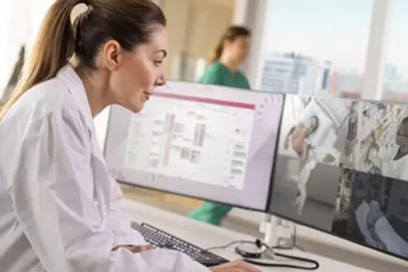 Doctor monitoring patient with analytics and alerts through a security interface