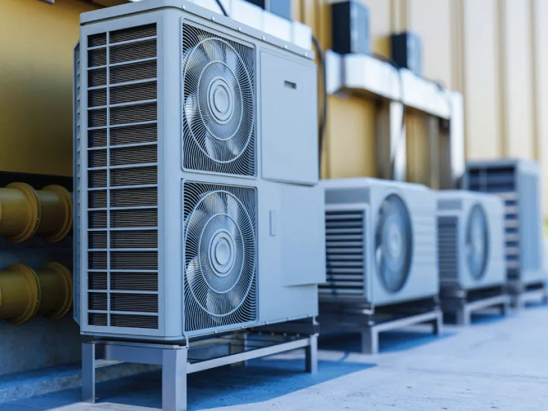 Close-up of a HVAC system outdoors.