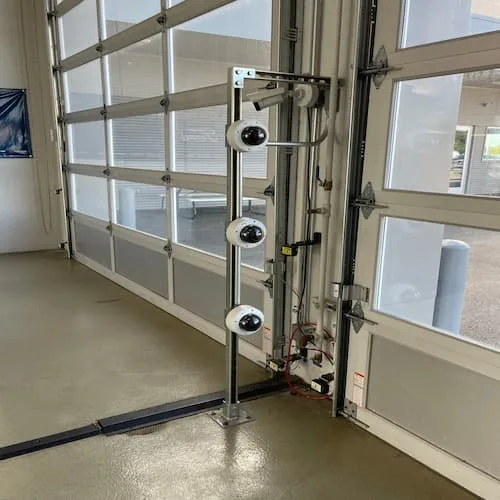 Video analytics security systems inside a car dealership.