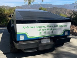 BTI service truck tailgate wrapped with AI-driven security, phone and IT solutions for your business