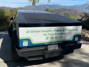 BTI service truck tailgate wrapped with AI-driven security, phone and IT solutions for your business