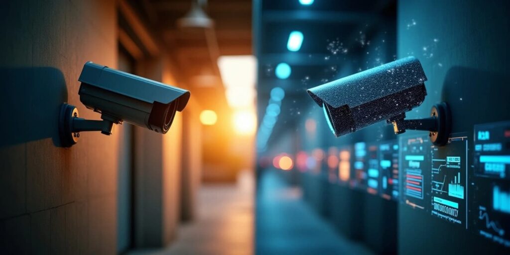 AI Video Surveillance vs Traditional Video Surveillance Concept Art