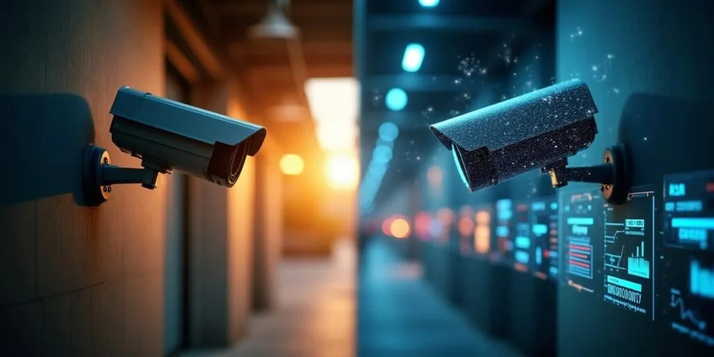 AI Video Surveillance vs Traditional Video Surveillance Concept Art