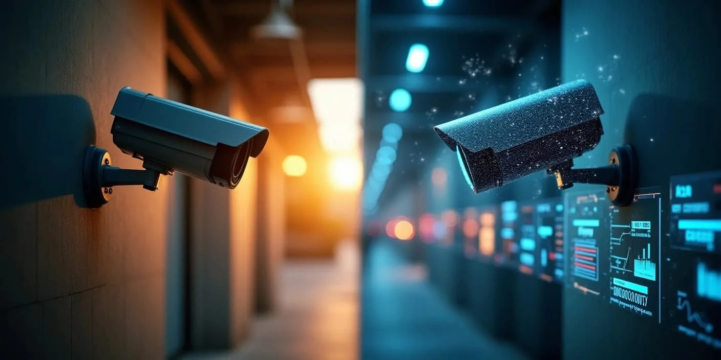 AI Video Surveillance vs Traditional Video Surveillance Concept Art