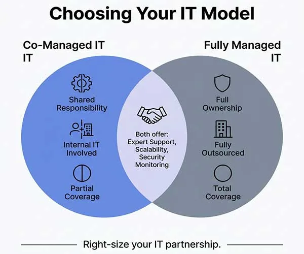 IT teams comparing managed and co-managed service models
