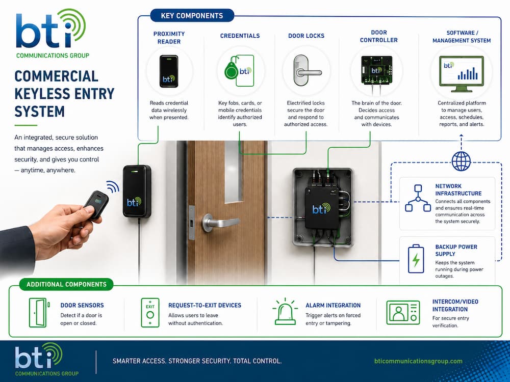 Commercial building keyless entry system infographic