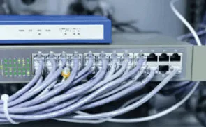 Structured cabling patch panel with organized Ethernet connections