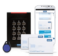 Access control authentication devices — key cards, badges, and biometric scanners installed by BTI