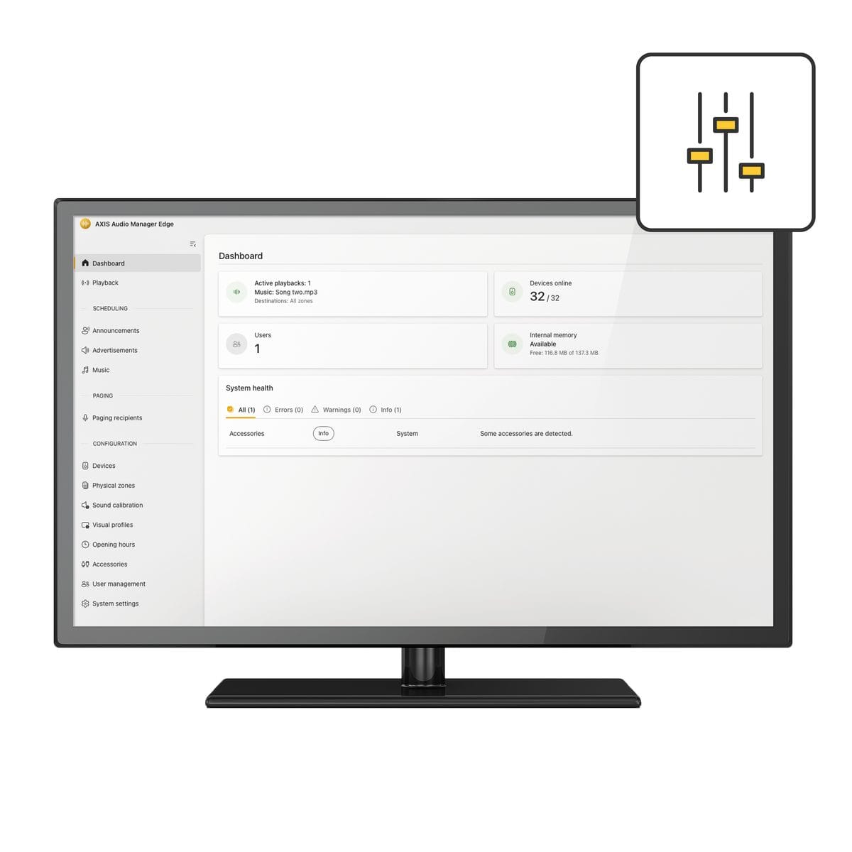 AXIS Audio Manager Edge web interface shown on a monitor