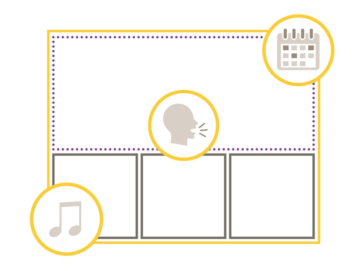 Illustration of audio zones playing music, live speech and scheduled content