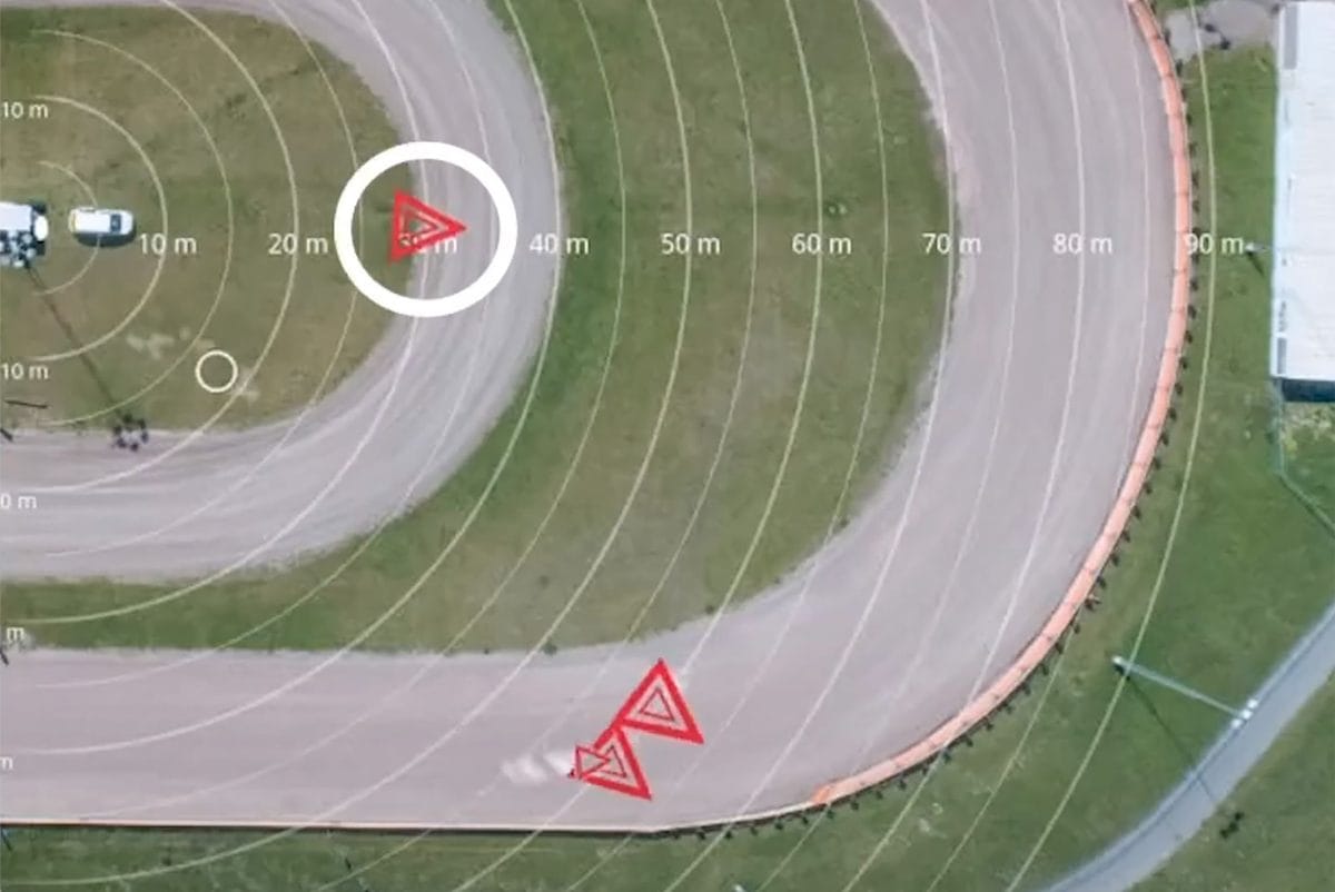 Radar view from above showing detected objects marked on a site map