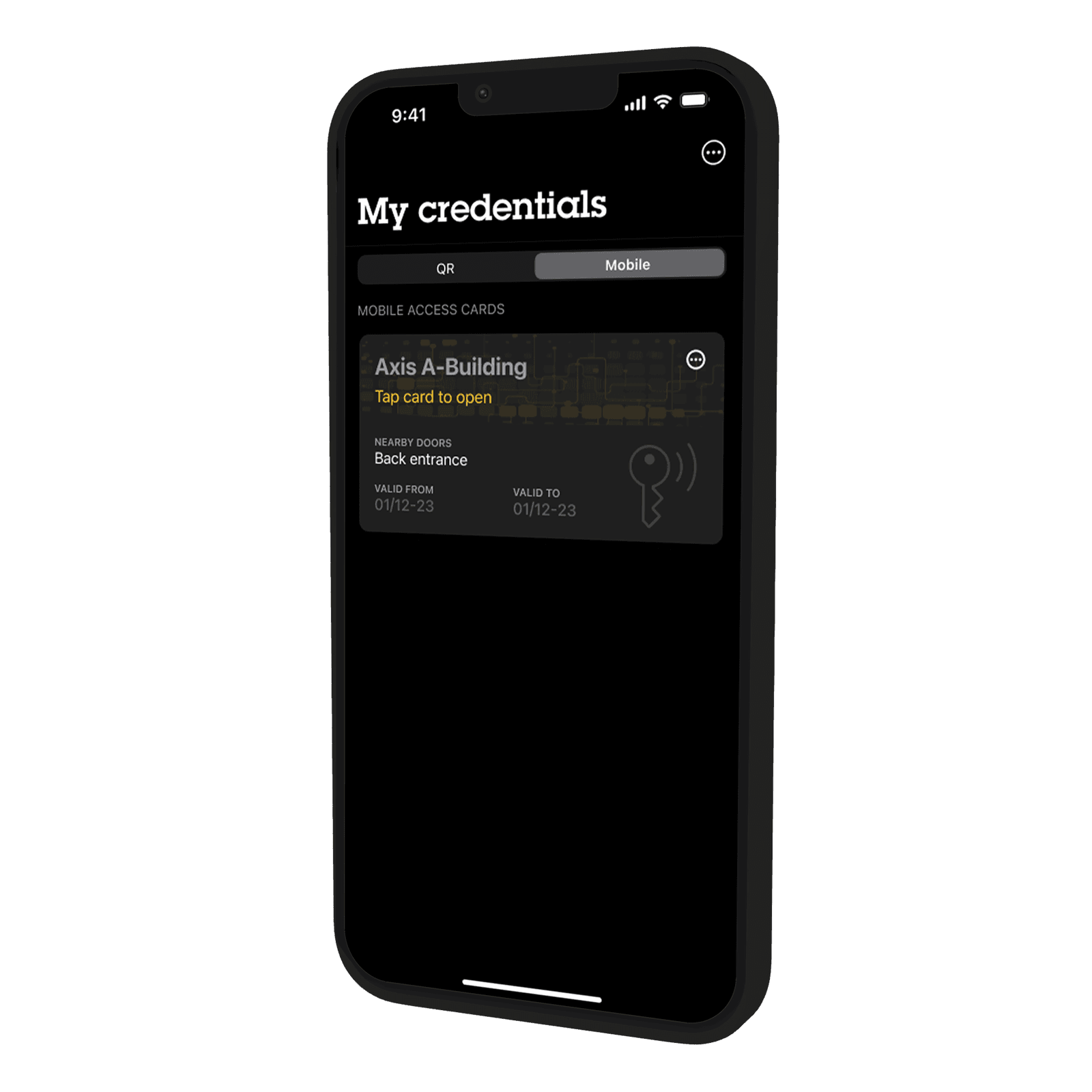 AXIS Mobile Credential app on a smartphone