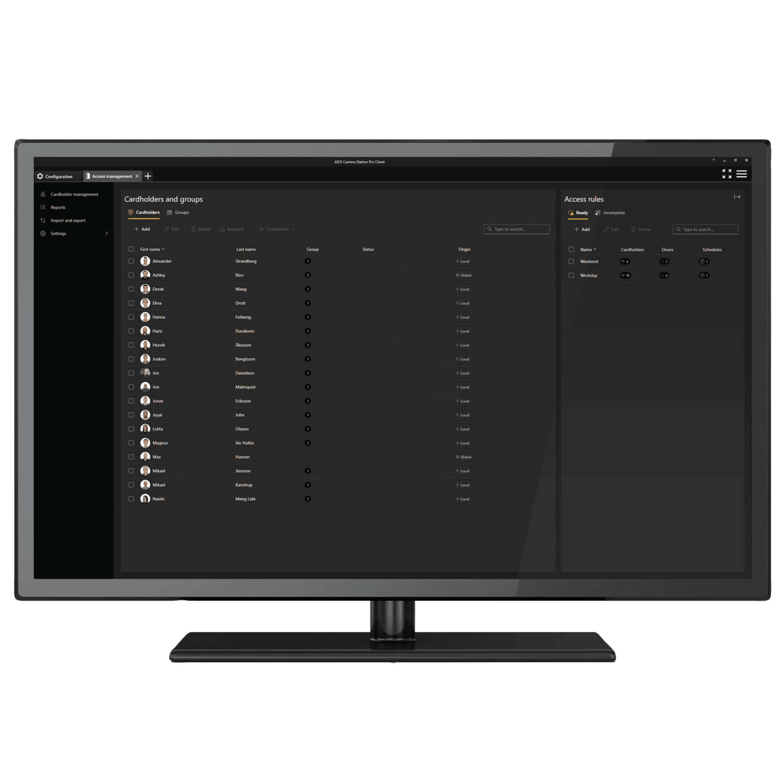 AXIS Camera Station Secure Entry cardholder management interface