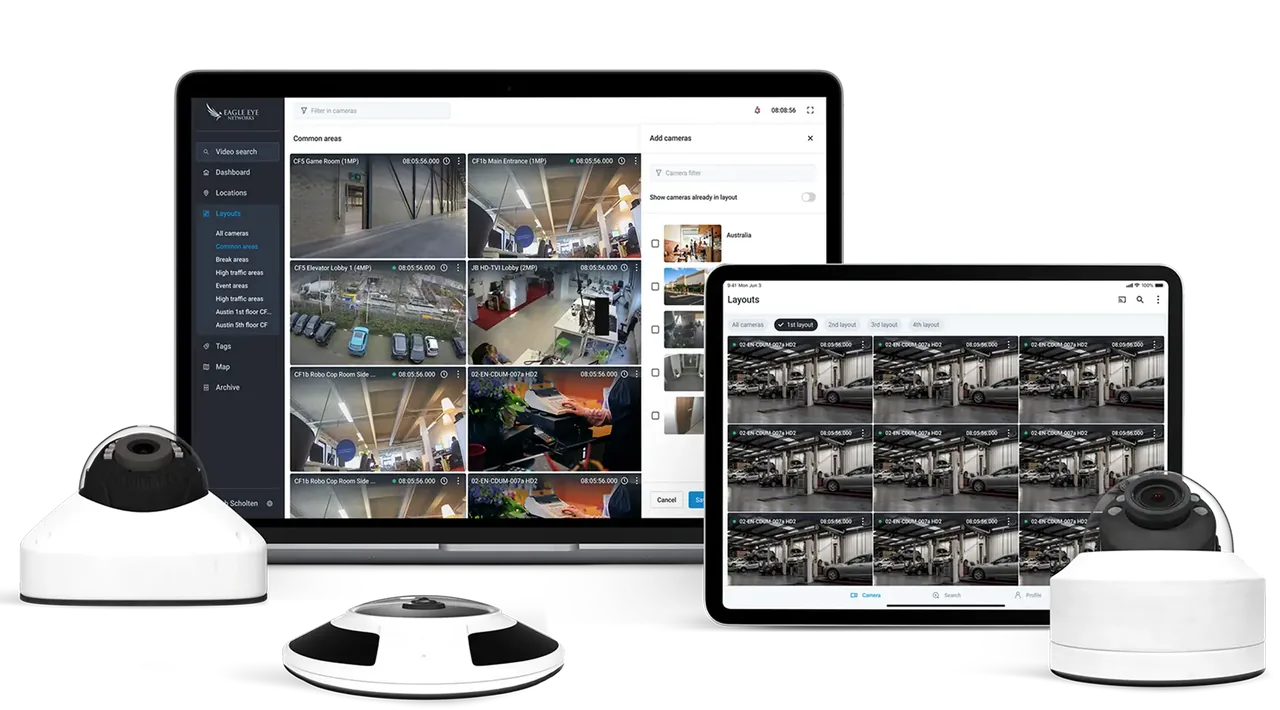 Brivo Eagle Eye cloud VMS on desktop, tablet and phone with cameras, installed by BTI