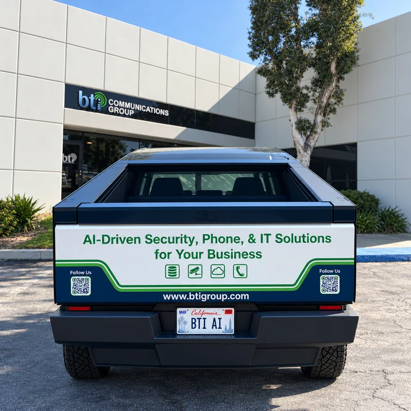 Business Transformation Partners Tesla Cybertruck tailgate with BTI AI branding