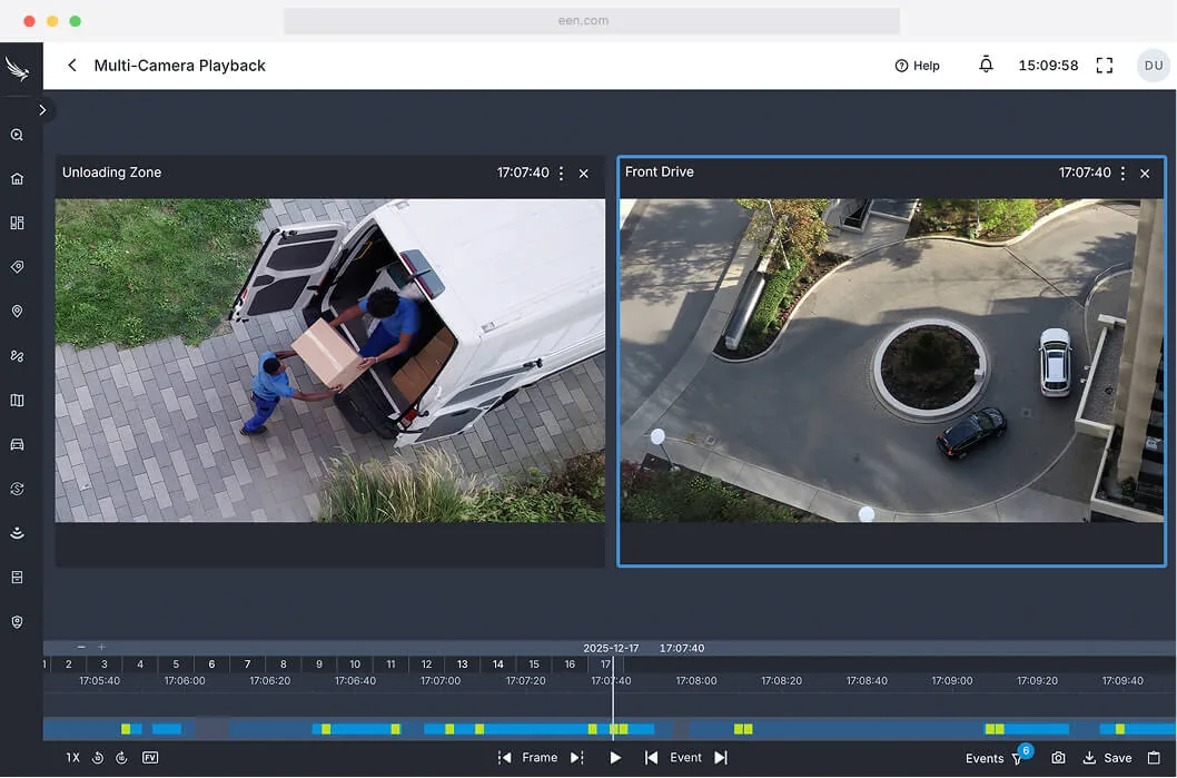 Eagle Eye Cloud VMS multi-camera playback screen, configured by BTI