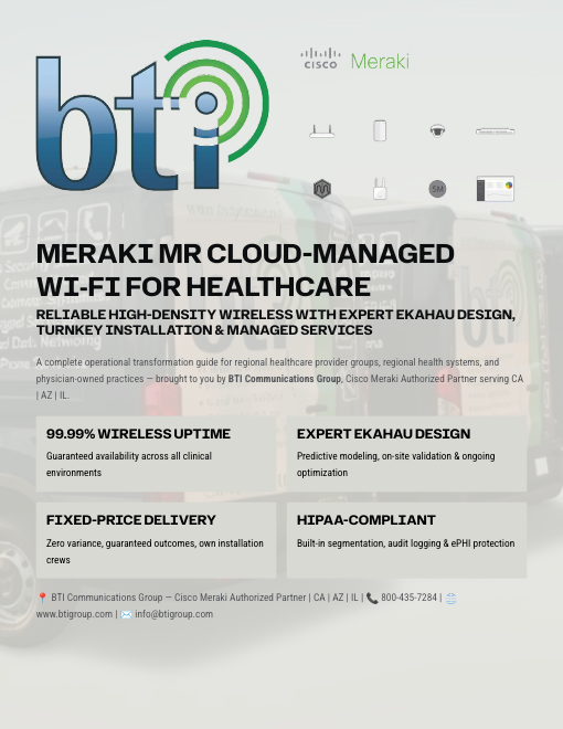 Cover of BTI's Meraki MR Cloud-Managed Wi-Fi for Healthcare