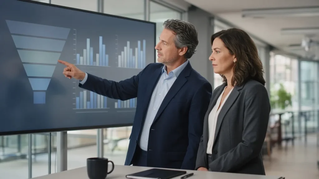 Sales and marketing leaders reviewing a revenue pipeline together
