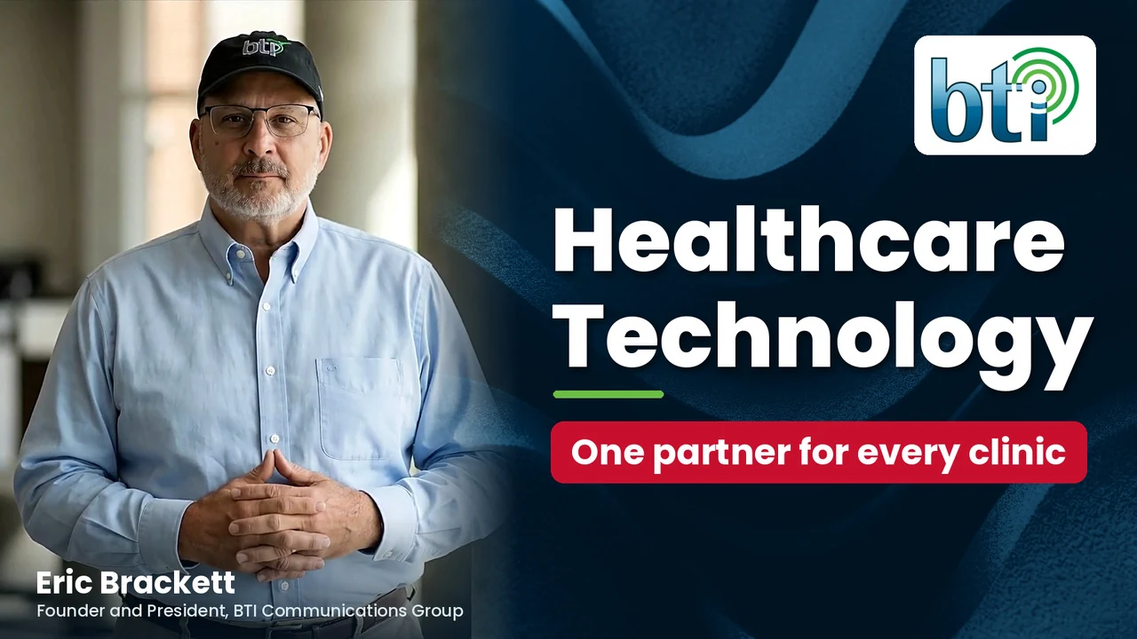 Eric Brackett, Founder and President of BTI Communications Group, next to the headline "Healthcare Technology" and the BTI logo