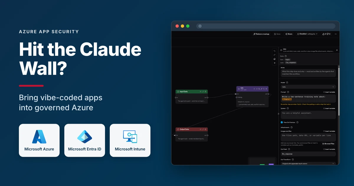 Governed, secure vibe-coded apps in Microsoft Azure with Entra ID and Intune controls