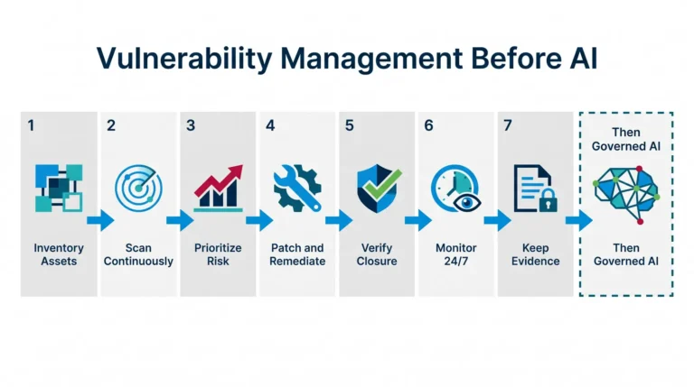 Vulnerability management cycle with verified closure before AI adoption