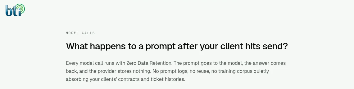 Platform documentation explaining zero data retention: the model provider stores no prompts and nothing is used for training